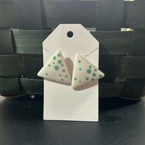 White with Teal Dots Earrings